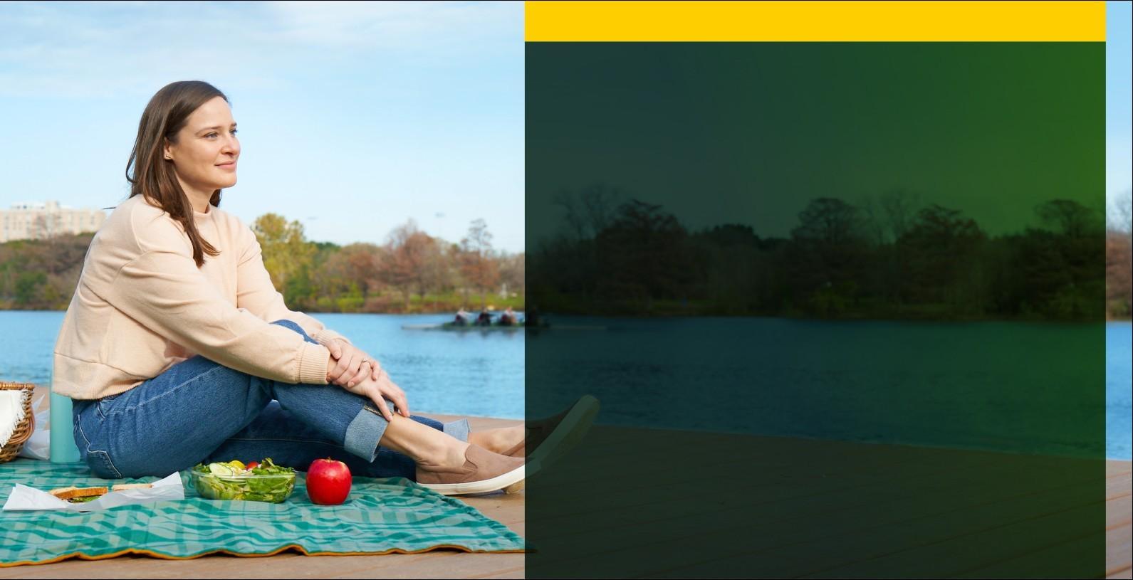 REXULTI user Kimberly with Major Depressive Disorder picnicking. REXULTI user Kimberly with Major Depressive Disorder picnicking.