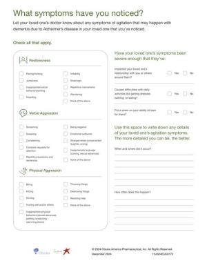 REXULTI Symptom Tracker for Agitation associated with dementia due to Alzheimer's disease patients and caregivers. REXULTI Symptom Tracker for Agitation associated with dementia due to Alzheimer's disease patients and caregivers.