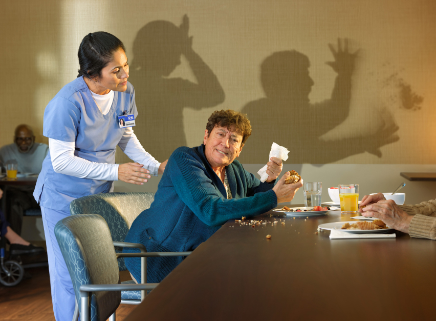 Agitation associated with dementia due to Alzheimer's disease patient occasionally throwing food at mealtimes.