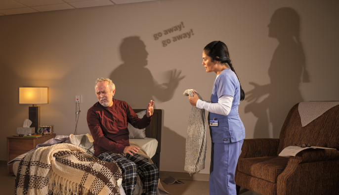 Agitation associated with dementia due to Alzheimer's disease patient frequently complains during activities.