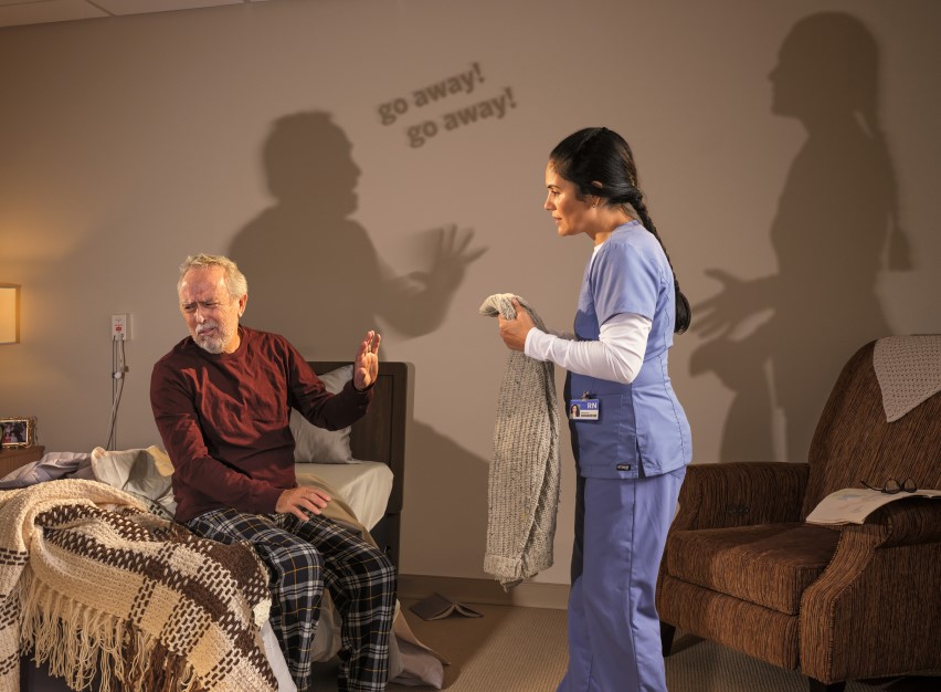 Agitation associated with dementia due to Alzheimer's disease patient frequently complains during activities.