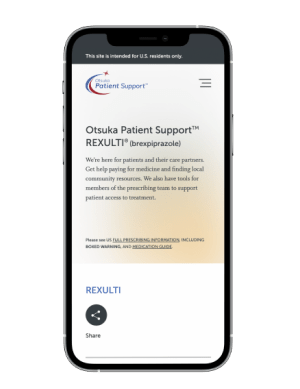 Otsuka Patient Support webpage on iPhone. Otsuka Patient Support webpage on iPhone.