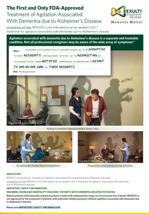 REXULTI Long-term Care Patient Profile flyer for Agitation associated with dementia due to Alzheimer's disease for healthcare professionals. REXULTI Long-term Care Patient Profile flyer for Agitation associated with dementia due to Alzheimer's disease for healthcare professionals.