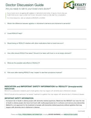 REXULTI Doctor Discussion Guide for Agitation associated with dementia due to Alzheimer's disease patients and caregivers.