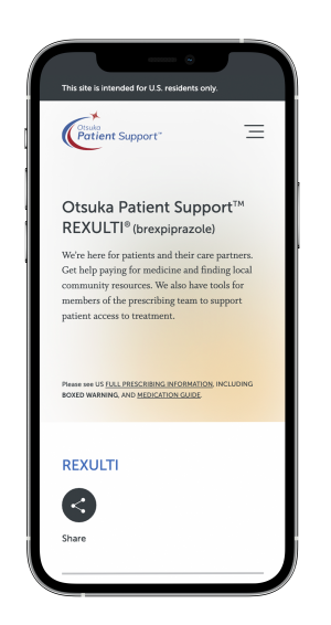 Otsuka Patient Support webpage on iPhone screen.