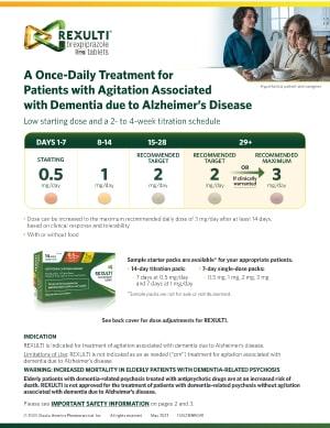 REXULTI for Agitation associated with dementia due to Alzheimer's Disease Dosing Guide.